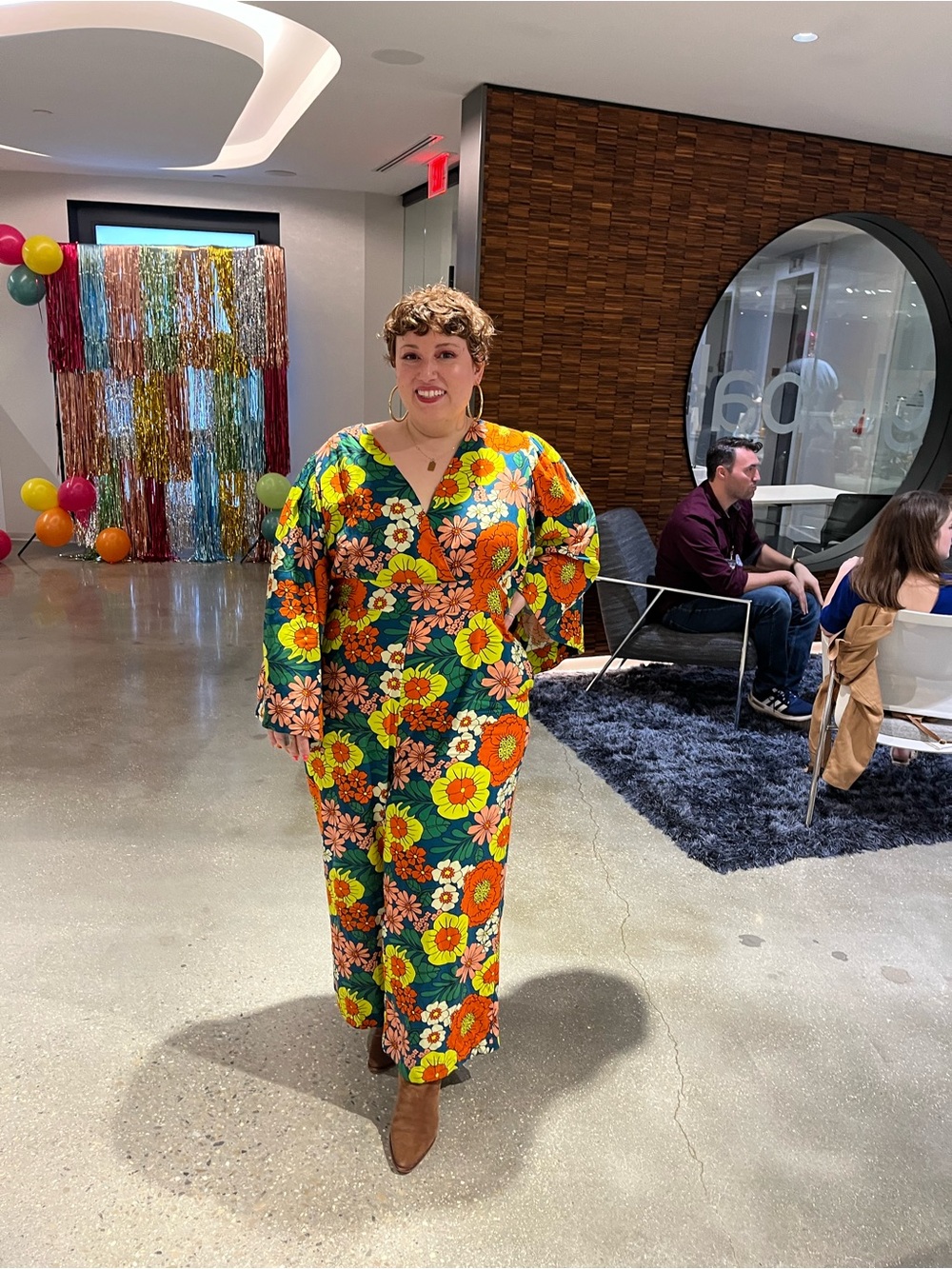 Vibrant Floral Wide-Leg Jumpsuit in Green & Orange - Picture 5 of 5